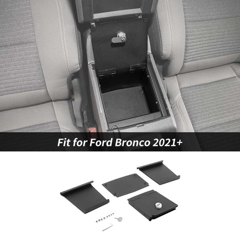 For 2021+ Ford Bronco Center Console Armrest Lock Storage Box Design With Key & Combination