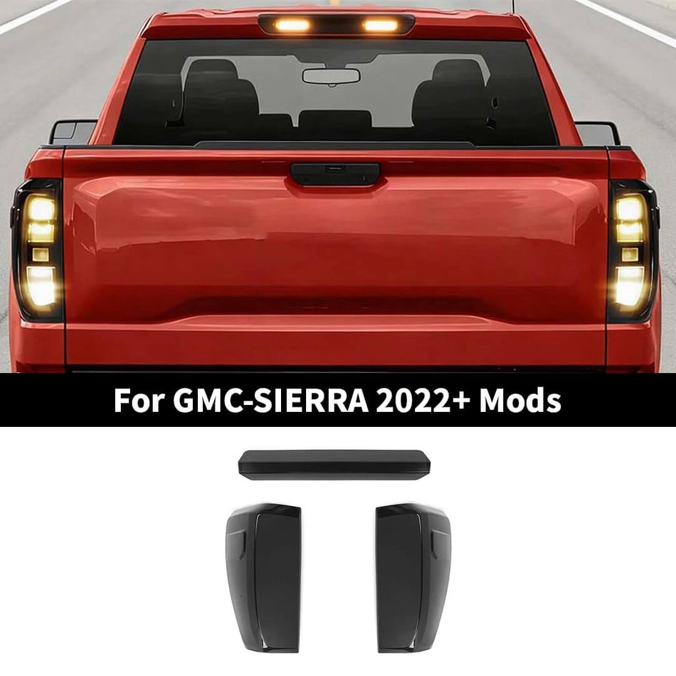 For 2022+ GMC-SIERRA Exterior Rear Taillight & High Brake Light Trim Cover Kit (3 pcs)