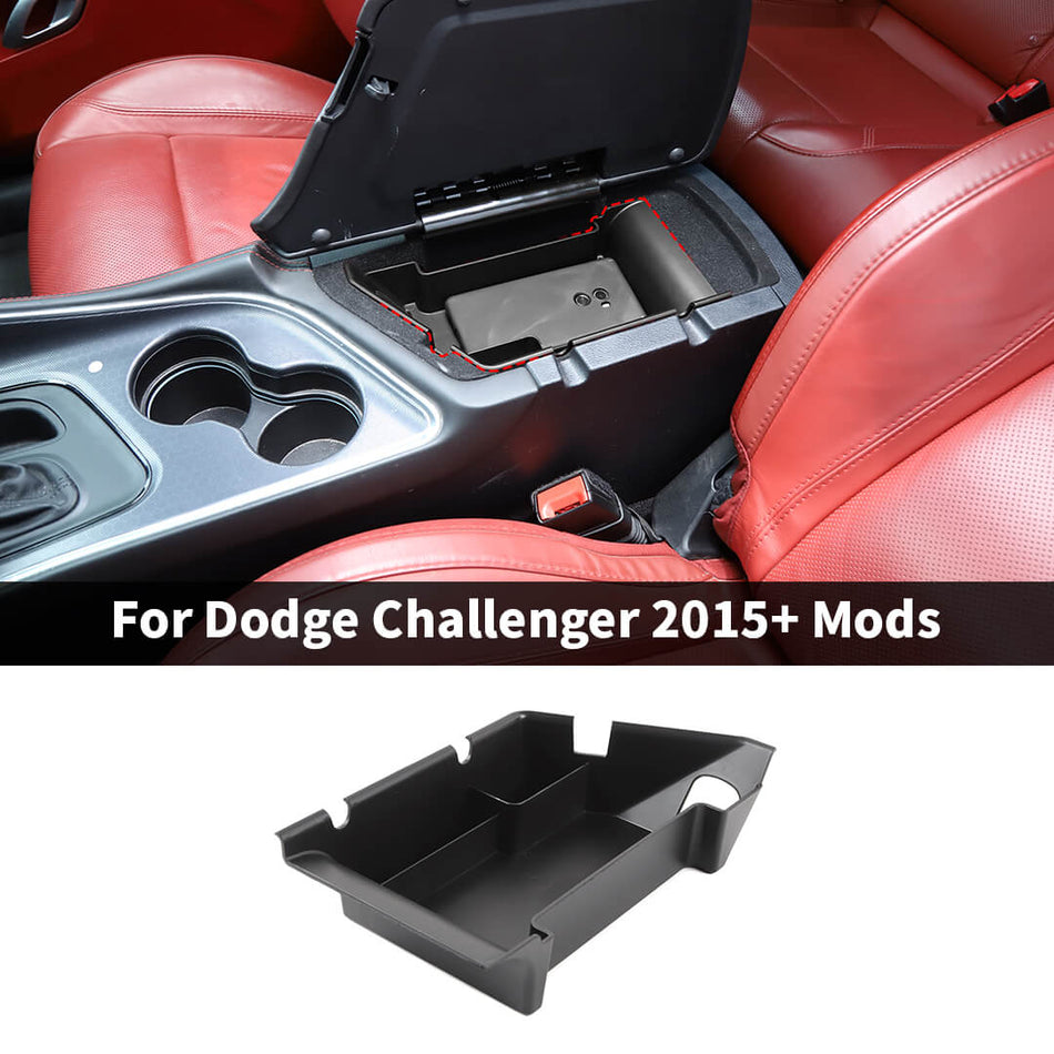 For 2015+ Dodge Challenger Interior Armrest Storage Box Organizer Tray Accessories
