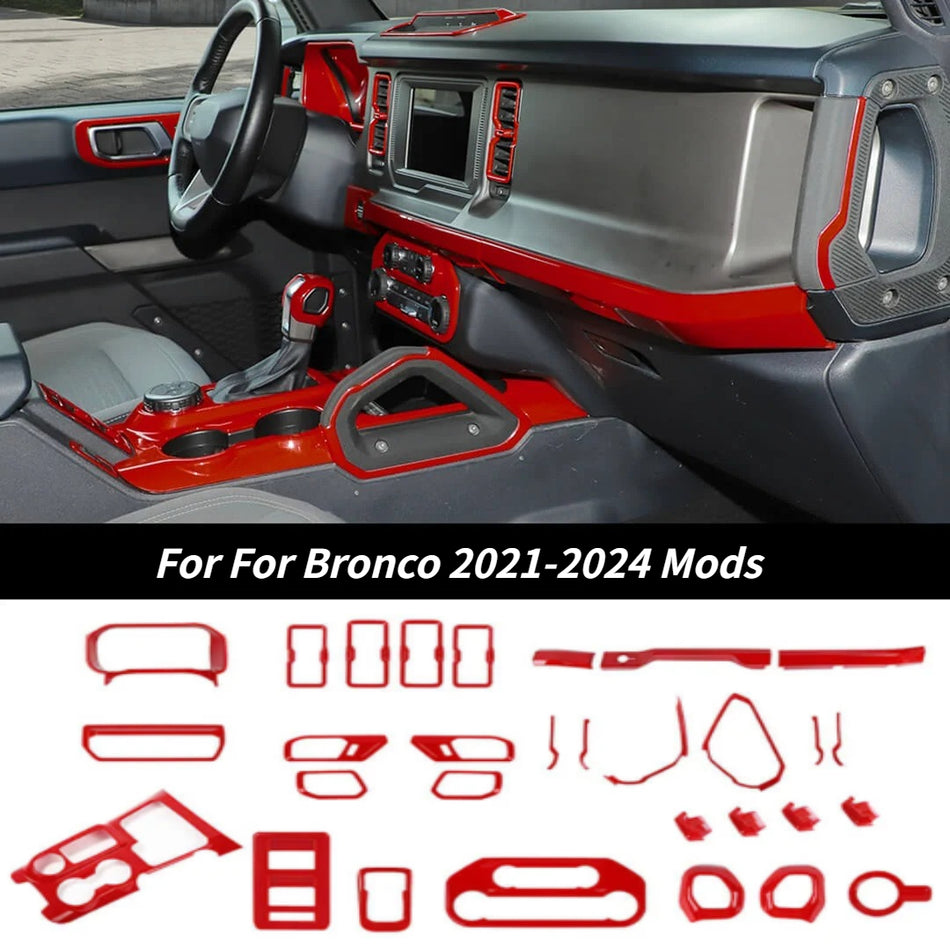 For 2021-2024 Ford Bronco Interior Center Console Gear Dashboard Decor Cover Trim Strip Kit (30 pcs)