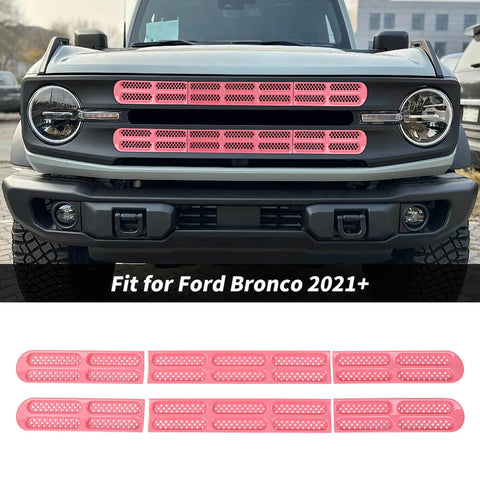 For 2021+ Ford Bronco Front Grille Grill Insert Net Trim Decor （Fits 7-slot Grille）