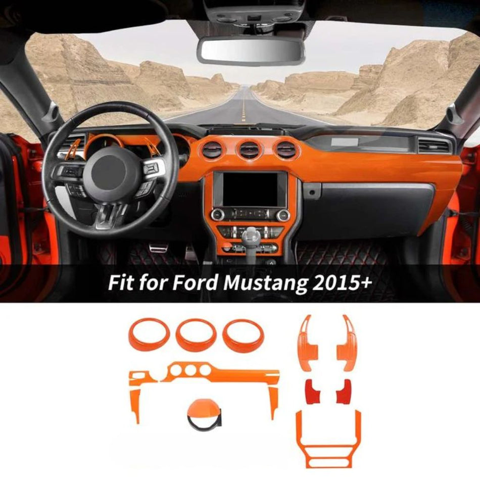 For 2015-2023 Ford Mustang 11 x Interior Center Console Trim Cover Kit Orange