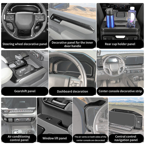 For 2022+ Chevy Silverado 18 x Inner Center Console Dash & Door Handle Trim Cover Kit