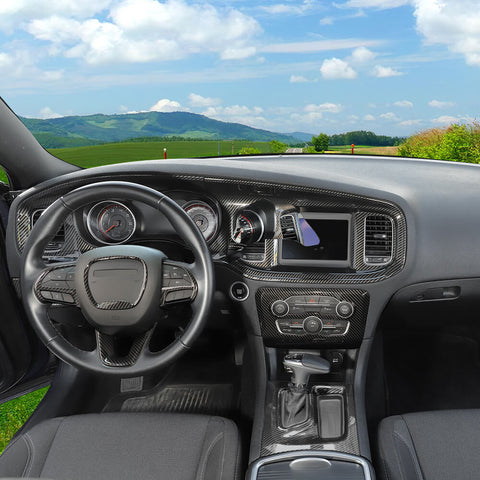 For 2015+ Dodge Charger Center Console Steering Wheel Dash Panel Cover Trim Kit