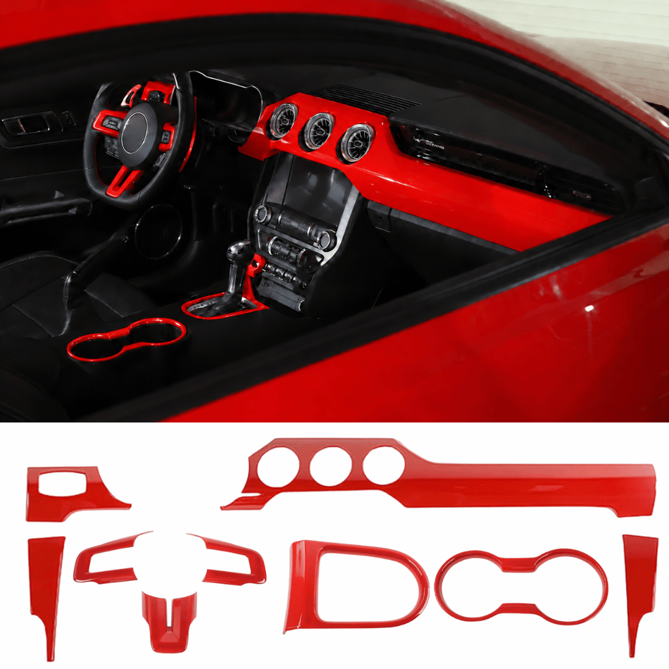 For 2015-2023 Ford Mustang 9PCS Dashboard, Steering Wheel & Center Console Cover Set - Interior Trim Kit