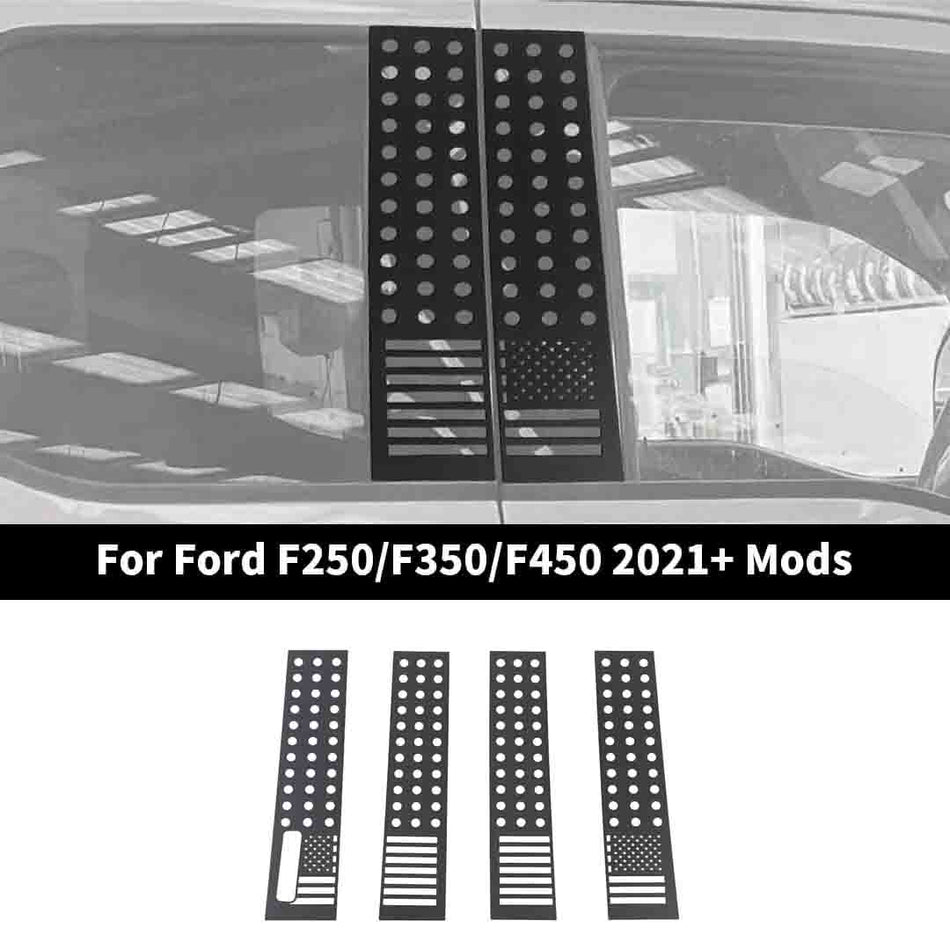 For 2023+ Ford F250/F350/F450 Super Cab Aluminum Alloy Window Pillar Trim Cover, Black Door Post Covers (4 pcs)