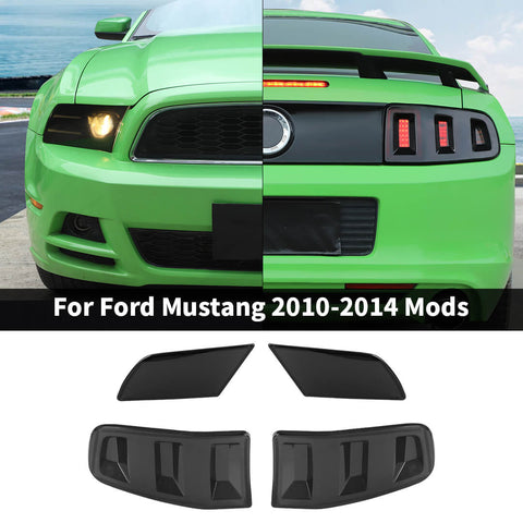 For 2010-2014 Ford Mustang Smoked Black Front Headlight /Rear Taillight Lamp Cover Trim Kit