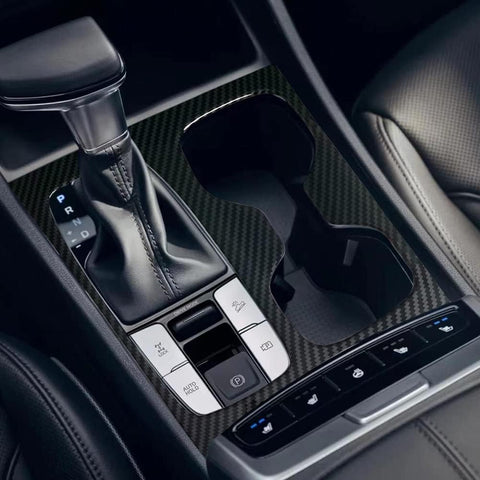 For 2022+ Hyundai Santa Cruz Center Console Gear Shift Panel Cover Water Cup Holder Frame Trim Black Carbon Fiber