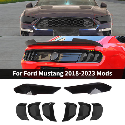 For 2018-2023 Ford Mustang Front Rear Headlight &Taillight Lamp Guard Cover Trim (8 pcs)