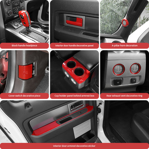 For 2009-2014 Ford F150 Raptor 40x Center Console And Car Door Trim Kit Red