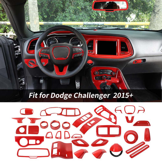 34 x Inner Full Set Decoration Cover Trim Kit For Dodge Challenger 2015+ Red Accessories | CheroCar