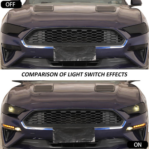 For 2018-2023 Ford Mustang Smoked Black Front Lamp Covers Fog & Head Light Trim Cover