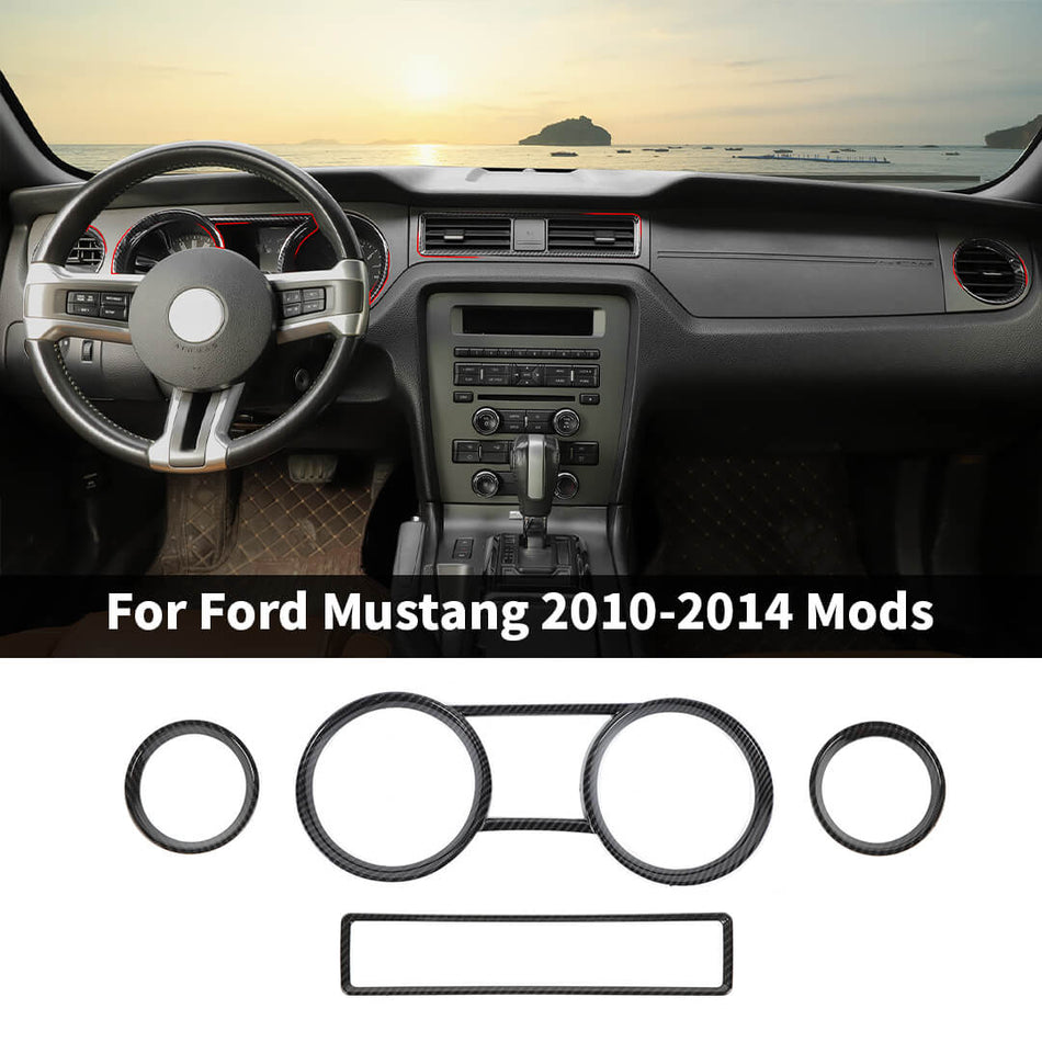 For 2010-2014 Ford Mustang Interior Center Console Dashboard Panel & Air Conditioning Vent Trim Ring Cover (4 pcs)
