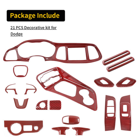 For 2015+ Dodge Challenger Interior Center Console Decor Cover Trim Kit