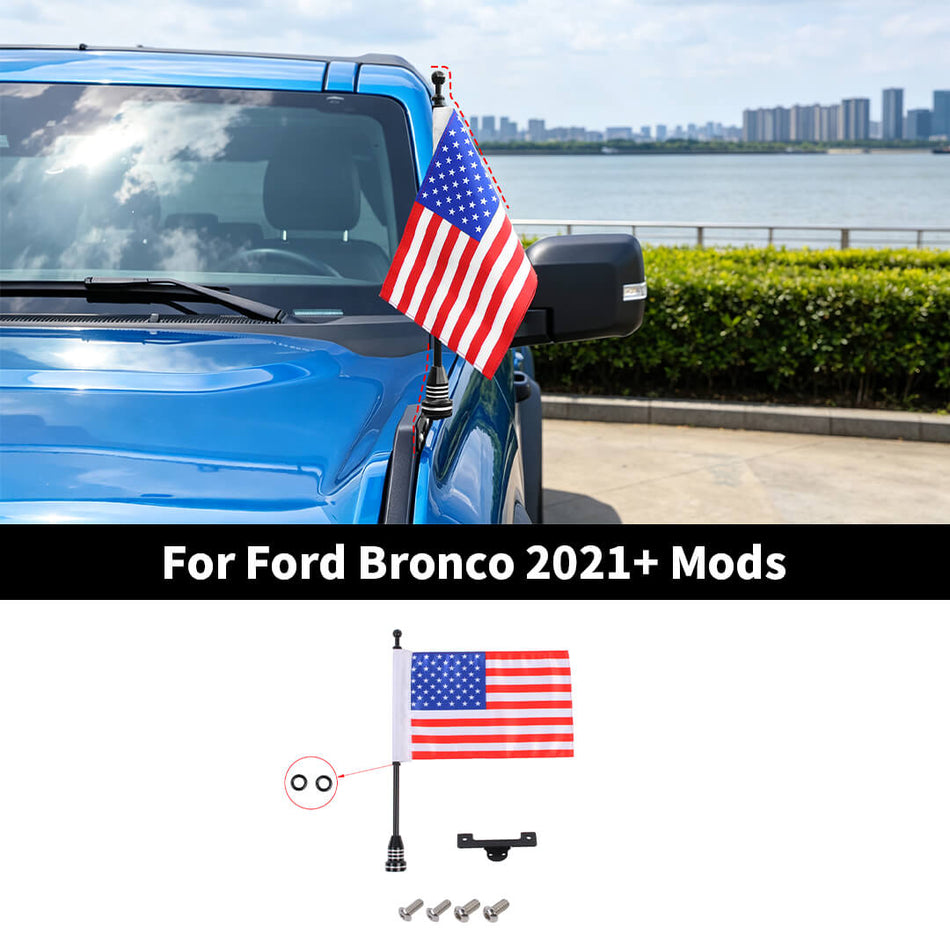 For 2021+ Ford Bronco Exterior Front Bumper Engine Hood Flagpole Holder Mount Bracket