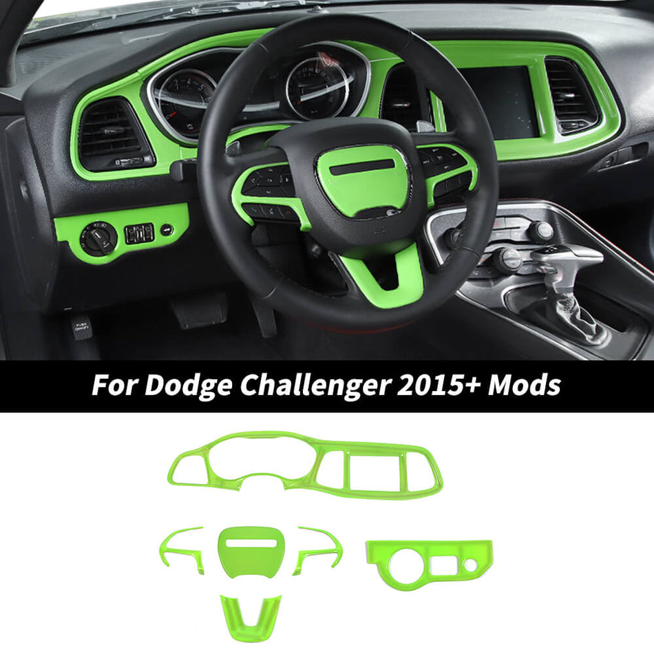 For 2015+ Dodge Challenger Light Green Interior Center Console Dashboard Cover Trim Kit (9 pcs)