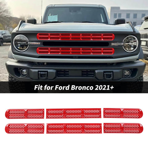 For 2021+ Ford Bronco Front Grille Grill Insert Net Trim Decor （Fits 7-slot Grille）