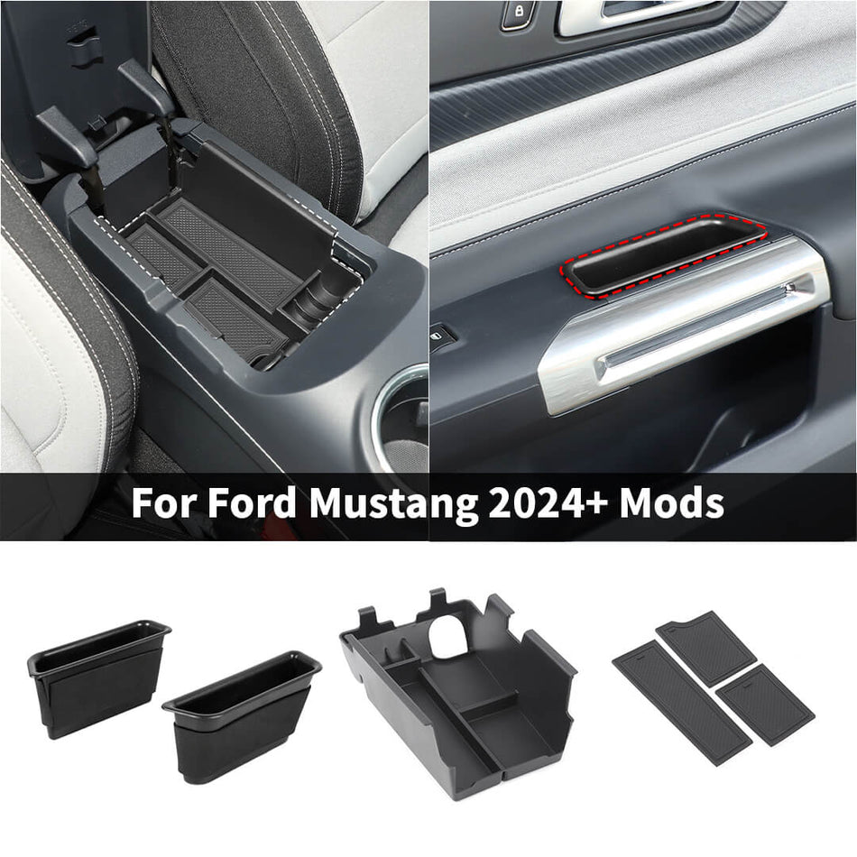 For 2024+ Ford Mustng Center Console Inner Door Handle Organizer Tray Armrest Storage Box (3 pcs)