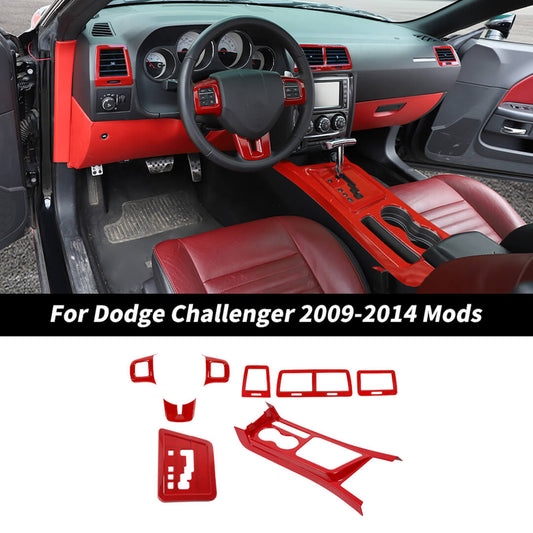 For 2009-2014 Dodge Challenger Center Console Steering Wheel Dash Cover Trims Kit