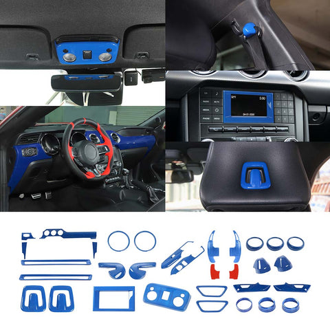 30 x Interior Full Set Decoration Cover Trim Kit For Ford Mustang 2015+ Blue Accessories | CheroCar