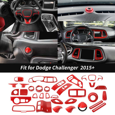 34 x Inner Full Set Decoration Cover Trim Kit For Dodge Challenger 2015+ Red Accessories | CheroCar