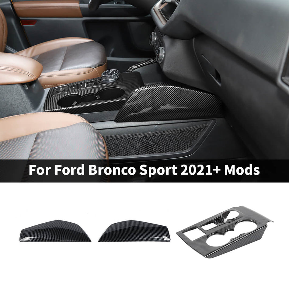 For 2021+ Ford Bronco Sport Interior Gear Shift Both Side Cover Water Cup Holder Panel Trim Kit (3 pcs)
