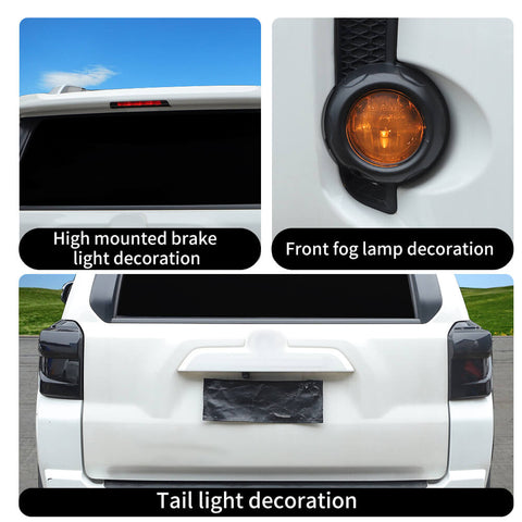 For 2014-2023 4Runner Smoked Black Front Fog Light Taillight High Brake  Lamp Cover Trim Kit