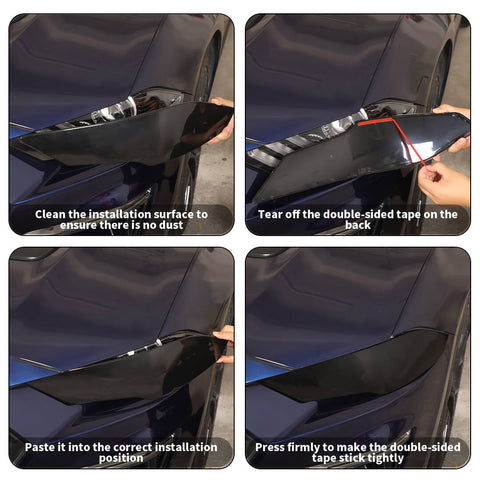 For 2018-2023 Ford Mustang Smoked Black Front Lamp Covers Fog & Head Light Trim Cover