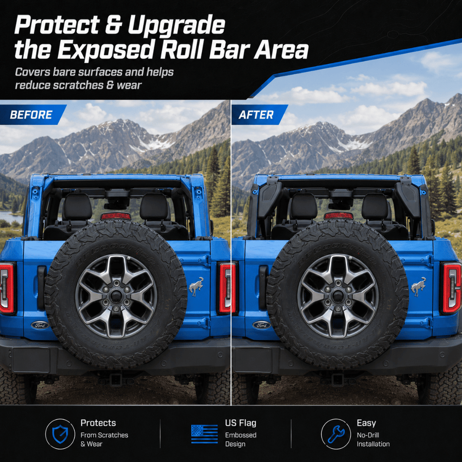 For 2021+ Ford Bronco 2-Door & 4-Door Roll Bar Pillar Cover Protector Trim - ABS Protector Panel with US Flag Design