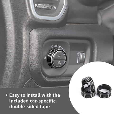 For 2018+ Dodge RAM Headlight Center Console Switch Knob Trim Ring Kit