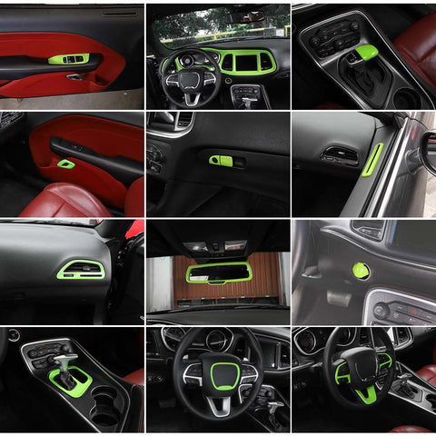 19 x Car Interior Decoration Trim Cover Kits For Dodge Challenger 2015+ Green Accessories | CheroCar