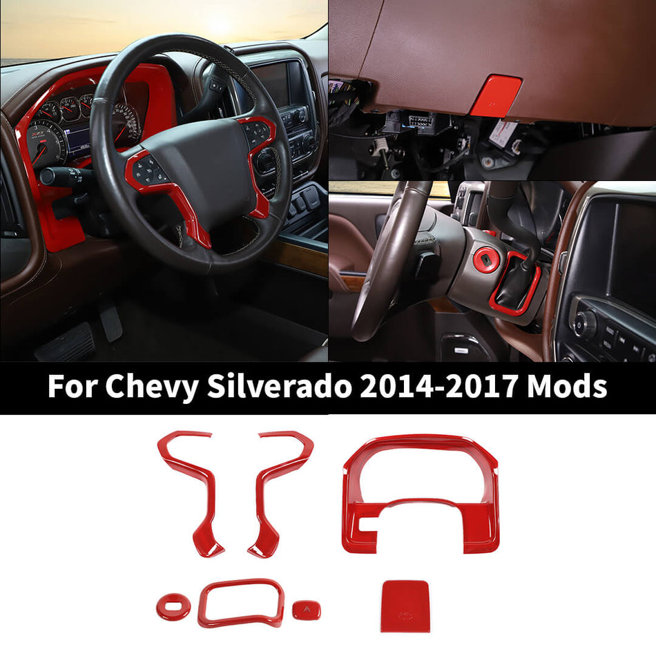 For 2014-2017 Chevy Silverado/GMC-SIERRA Interior Center Console Steering Wheel Dash Trim Cover Kit (7 pcs)