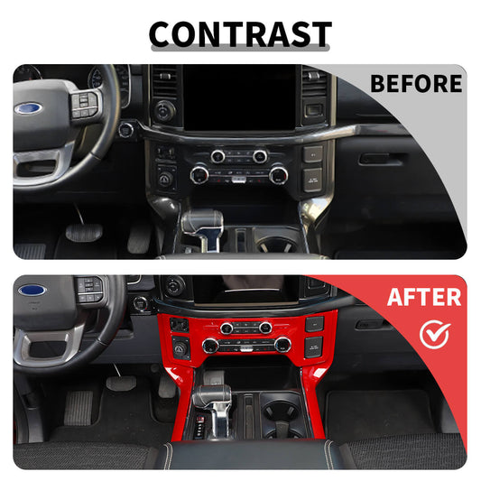 For 2021+ Ford F150 Interior Center Console Air Conditioner Control Panel & Gear Shift Side Panel Tirm Cover Kit (3 pcs)