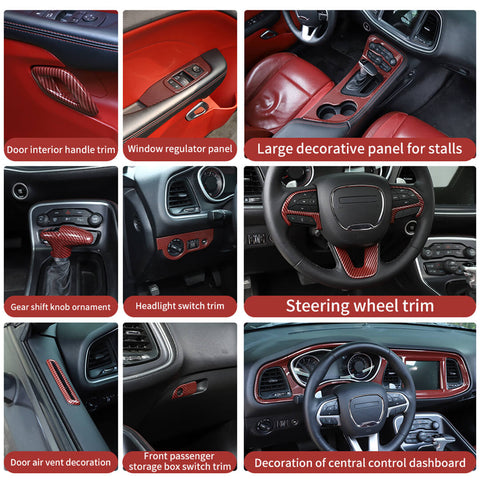 For 2015+ Dodge Challenger Interior Center Console Decor Cover Trim Kit