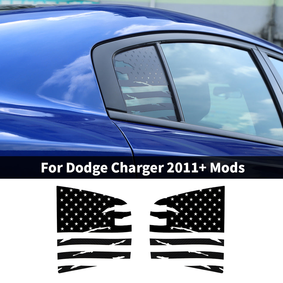 For 2011+ Dodge Charger Quarter Window Distress American Flag Decal Sticker (2 pcs)