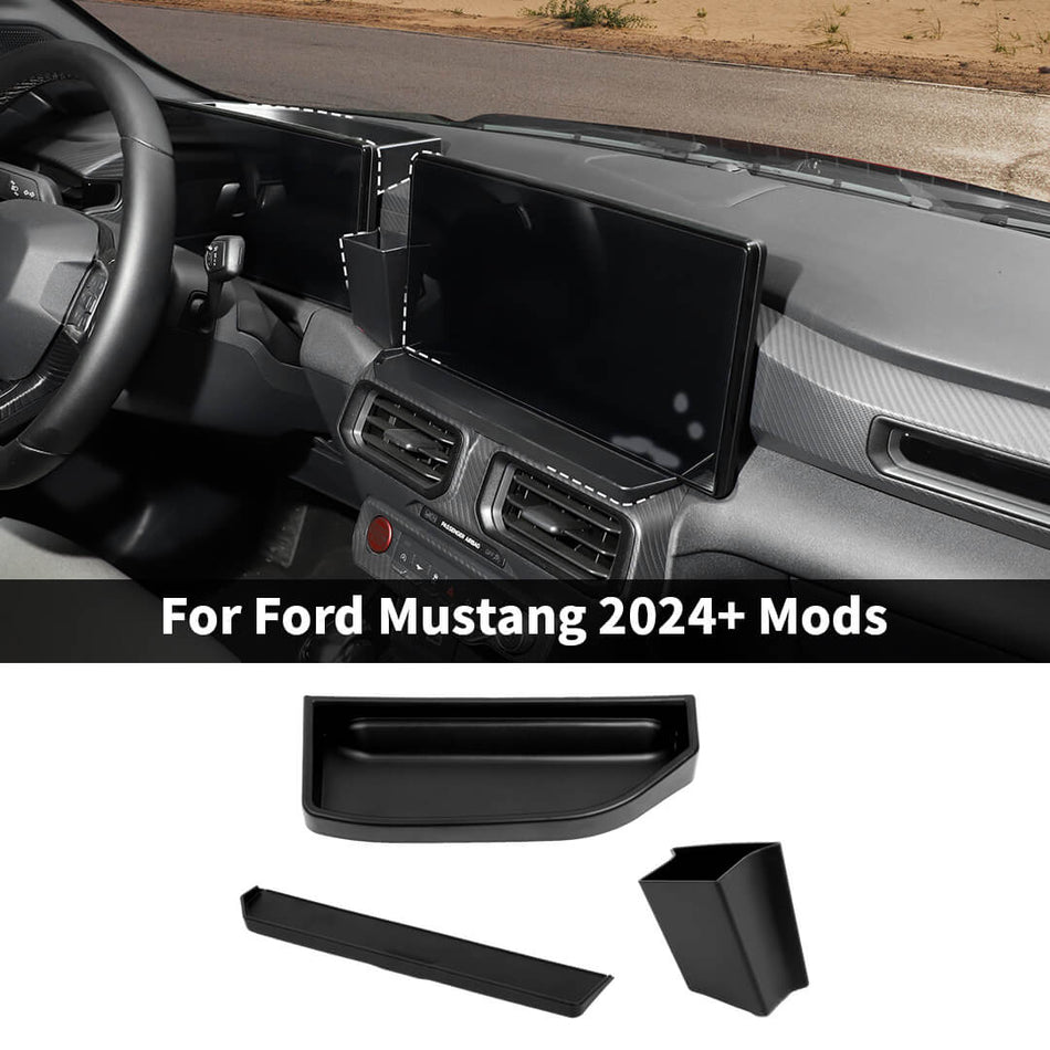 For 2024+ Ford Mustang Interior Instrument Panel Central Control Screen Storage Box Kit (3 pcs)