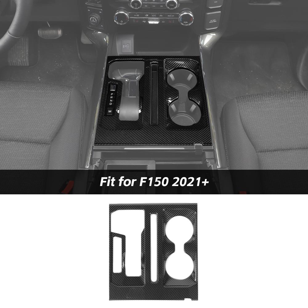CheroCar Black Wood Grain Cup Holder Panel Cover Trim For Ford F150 2021+