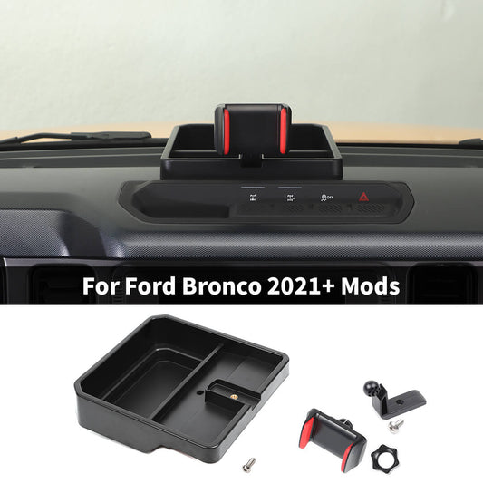 For 2021+ Ford Bronco Center Console Dash Storage Box Tray Phone Bracket Holder