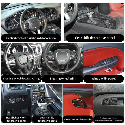 For 2015+ Dodge Challenger Steering Dash Central Console Trim Cover Kit