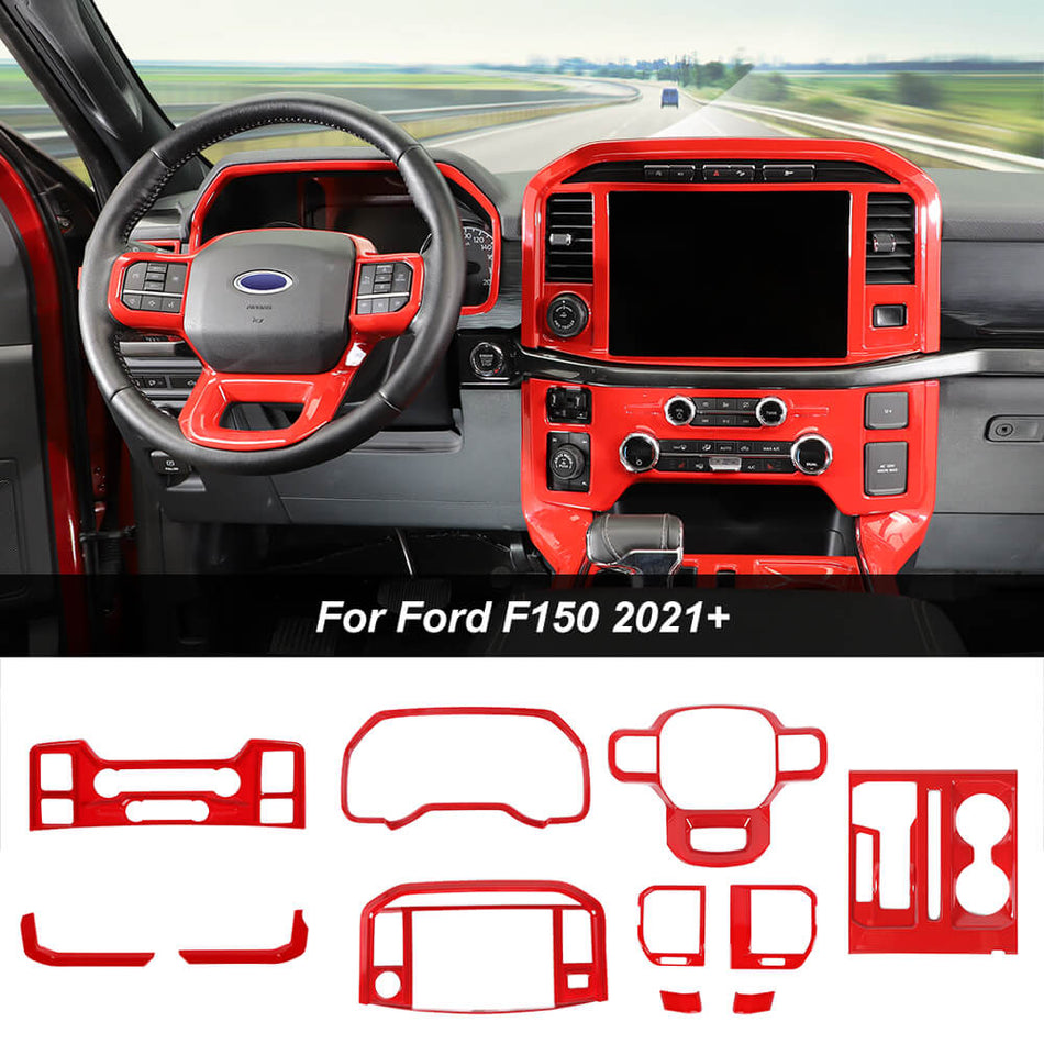 For 2021+ Ford F150 Interior Decoration Trim Kit 11PCS (Fits 12” Screen, Mechanical Gauge Cluster, Console Shifter Only)