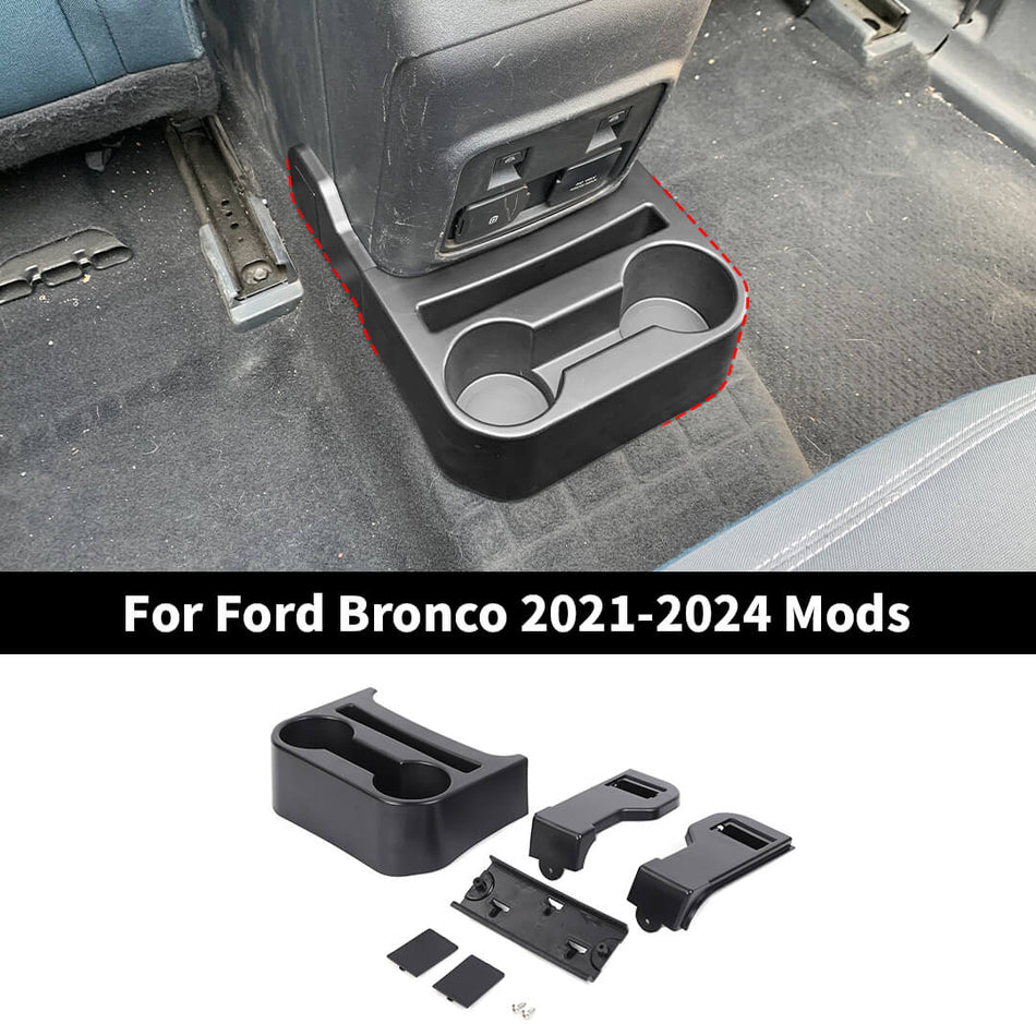 For 2021-2024 Ford Bronco 4-Door Version Interior Rear Seat Water Cup Holder Mount Storage Box Pocket