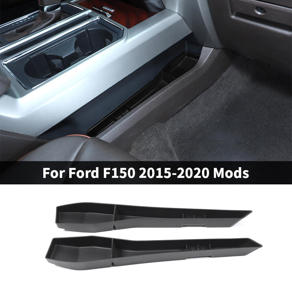 For 2015-2020 Ford F150 Interior Center Console Gear Shift Side Storage Box Tray (2 pcs)