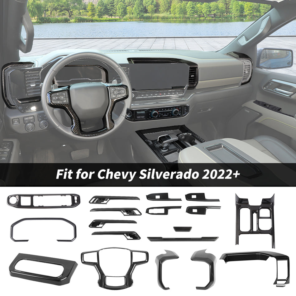 For 2022+ Chevy Silverado 18 x Inner Center Console Dash & Door Handle Trim Cover Kit