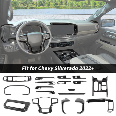 For 2022+ Chevy Silverado 18 x Inner Center Console Dash & Door Handle Trim Cover Kit