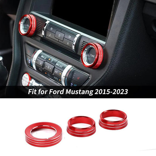 For 2015-2023 Ford Mustang 3 x AC Air Conditioner Switch headlight Knob Ring Trim