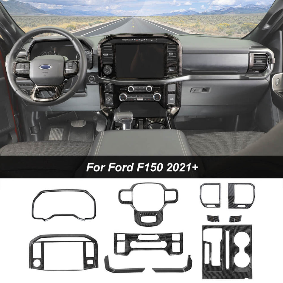 For 2021+ Ford F150 Interior Decoration Trim Kit 11PCS (Fits 12” Screen, Mechanical Gauge Cluster, Console Shifter Only)