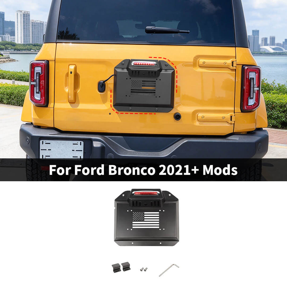 For 2021+ Ford Bronco Tailgate Exhaust Port License Plate Bracket Holder Mount Rear Tag Frame