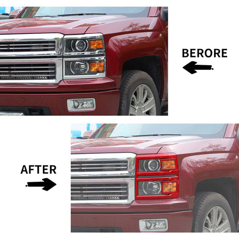 Front Headlight Lamp Frame Trim Decor Cover Red Bezel For Chevy Silverado 2014-2018 Accessories | CheroCar