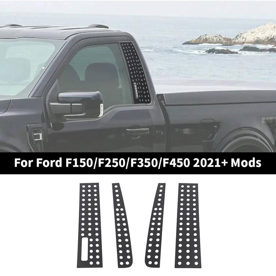 For Ford F150 (2021+) & F250/F350/F450 (2023+) Regular Cab Aluminum Alloy Window Pillar Trim Cover, Black Door Post Covers (4 pcs)