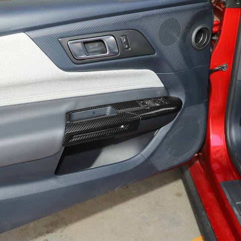For 2015+ Ford Mustang Carbon Fiber Door And Window Lift Handle Trim Cover Suitable